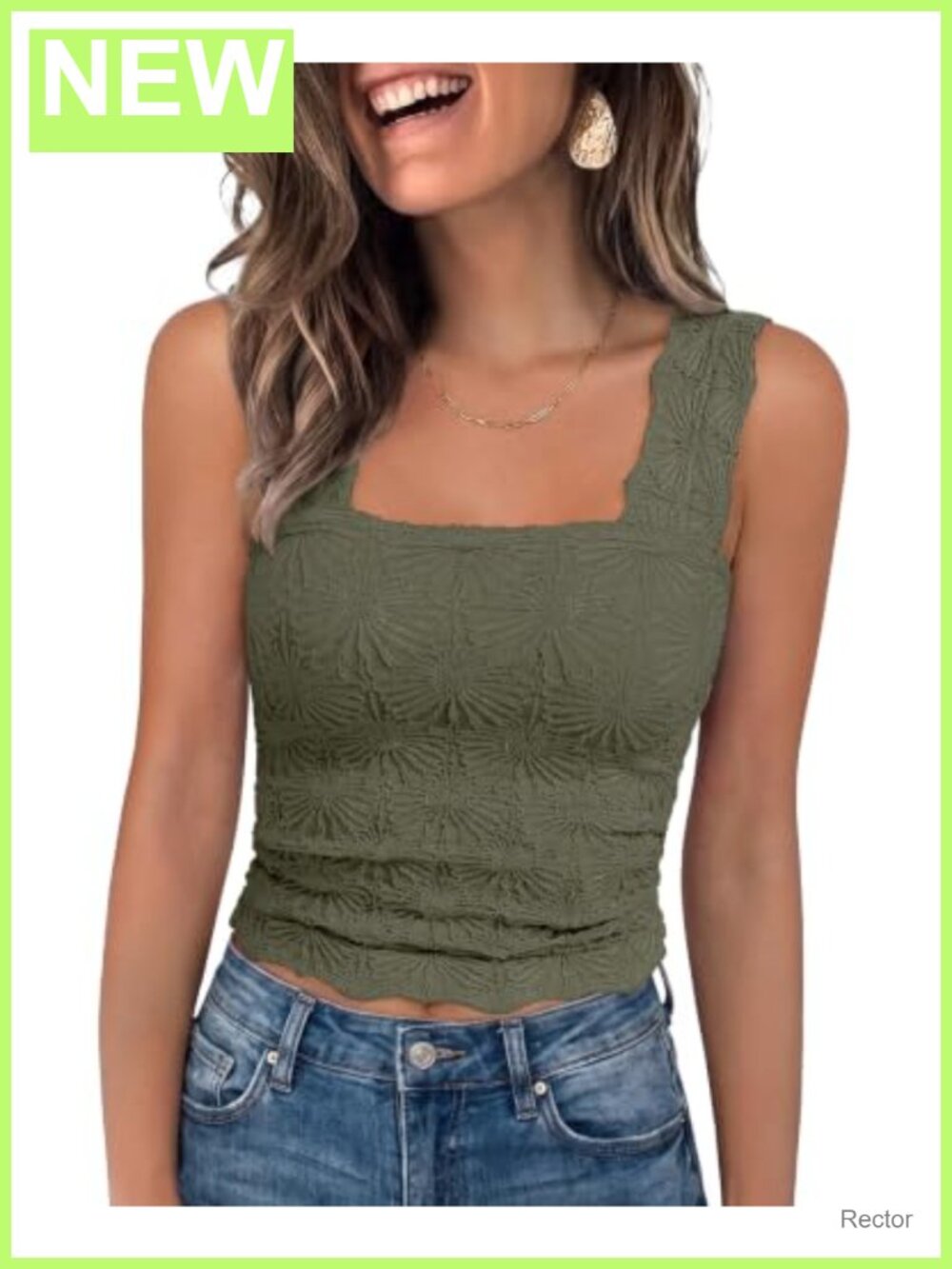 Fitted Crop Tank Top Square Neck Slim Fit Floral Jacquard Cami Women's